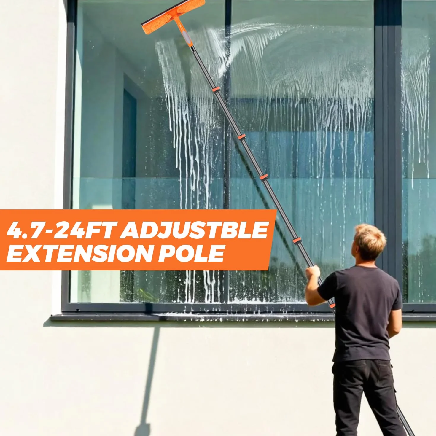Perche télescopique en fibre de carbone 7,32 m/24 pieds, Rallonge télescopique ajustable pour rouleau à peinture et nettoyage, manche telescopique polyvalente légère et stable pour outils de nettoyage