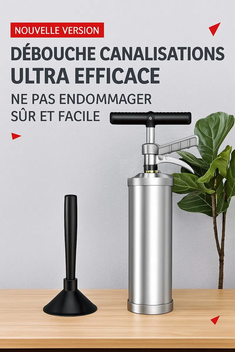 BRÜTAL Déboucheur Canalisation Haute Pression à Air Comprimé – WC Évier Lavabo Douche – Pistolet Déboucheur Pneumatique Professionnel 4 Bars, Manomètre, Cuve Inox & 3 Embouts – Sans Produit Chimique
