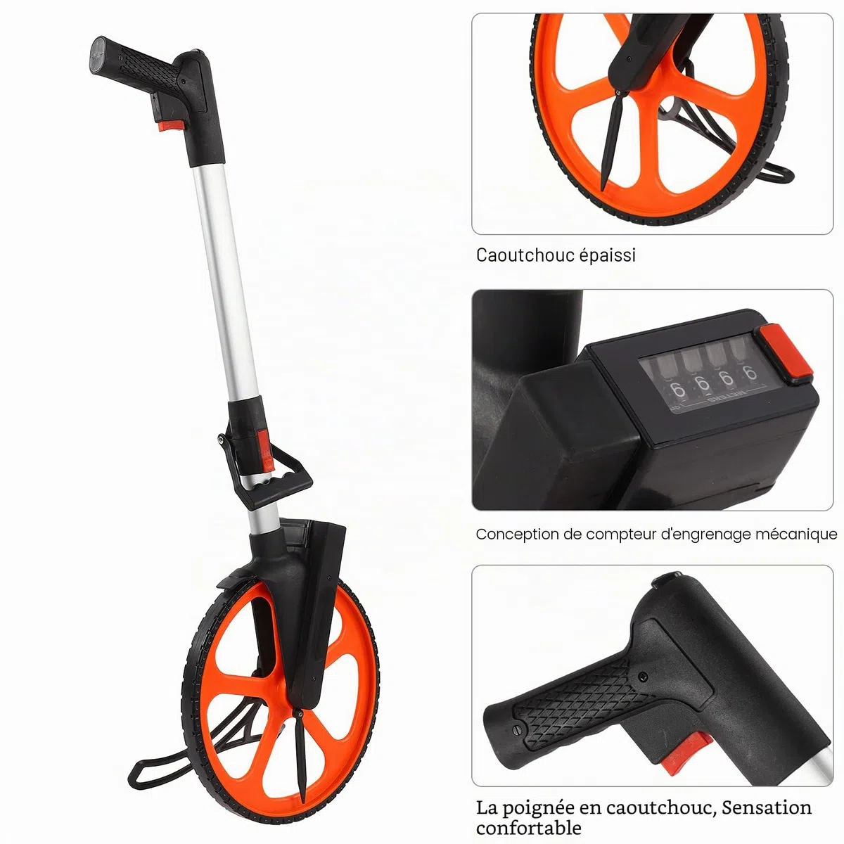 Roue de mesure professionnelle avec compteur de 31 cm de diamètre, 1 m de circonférence, 9999,9 m de portée, support et sac de transport inclus