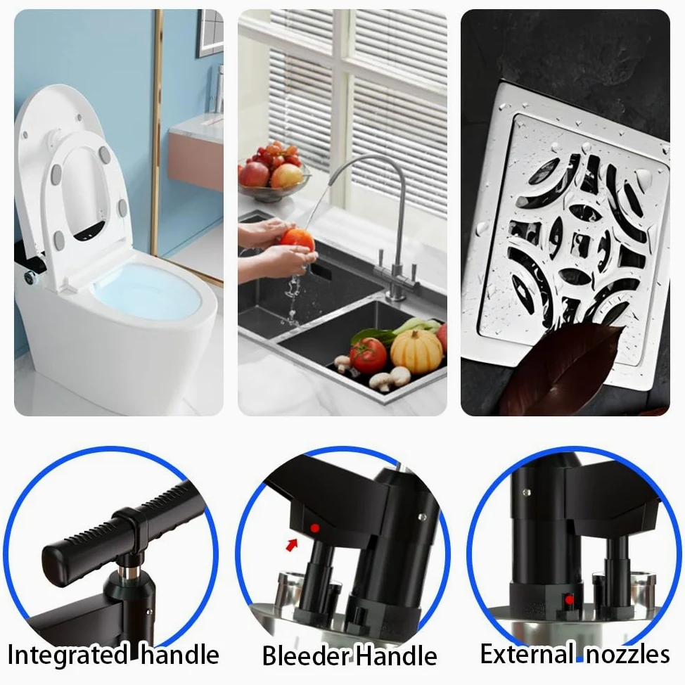 Déboucheur de Toilette à Air Comprimé avec 4 Ventouses, Deboucheur WC avec Manomètre Visuel, Déboucheur Toilette Puissant, pour Déboucher Les Évier Lavabo Baignoire Drain de Sol