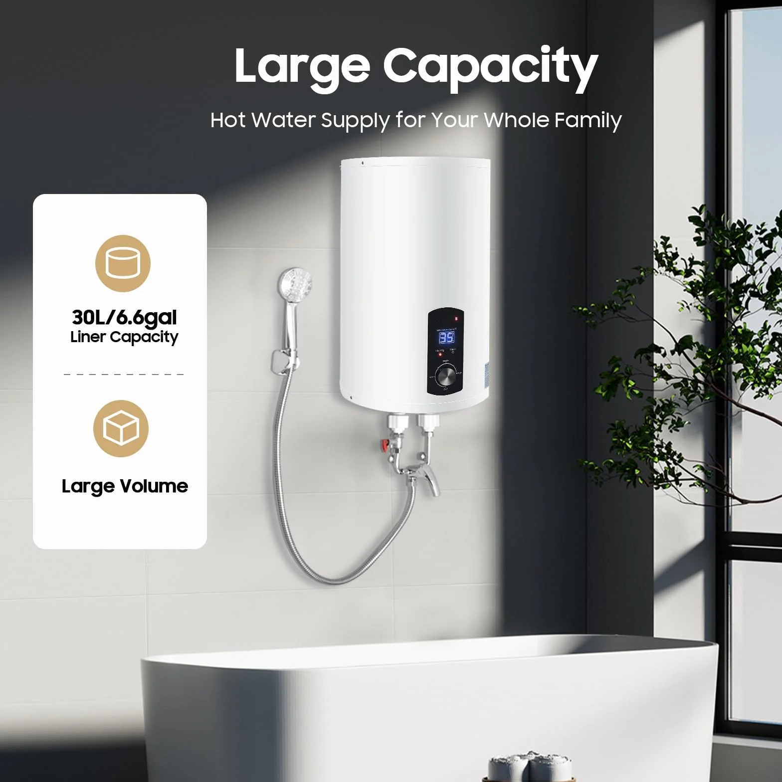 50L/100L/120L 2000W Chauffe-eau électrique Chauffe-eau électrique Chauffe-eau Thermique Intelligent Fonctionnement Numérique pour Salle de Bains Évier de Cuisine (Blanc, 50L)