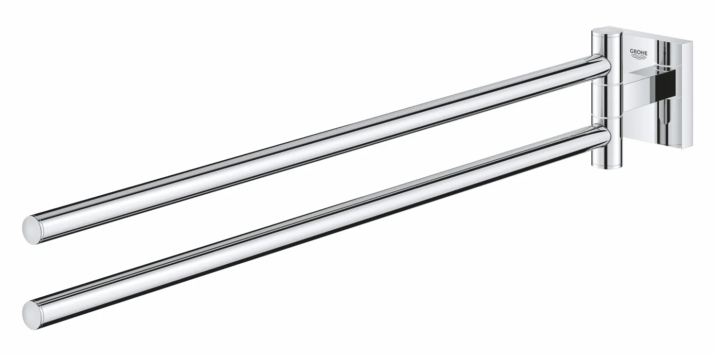 GROHE Start Cube Porte-Serviettes, Porte-Serviettes Mural pour Salle de Bain, 2 Bras pivotants, Fixations Cachées, Fixation avec vis incluses, Métal, 43,8cm, Chromé, 40976000