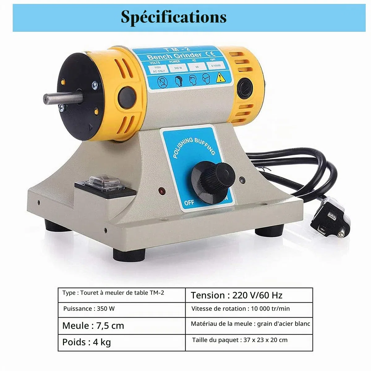 Polisseuses électriques, Machines de polissage, polisseuse de banc 350 W, mini bijoux polissage de roches polissage, kits d'outils de bureau, vitesse variable 0 ~ 10000 tr/min, bricolage Rock Gem Jade