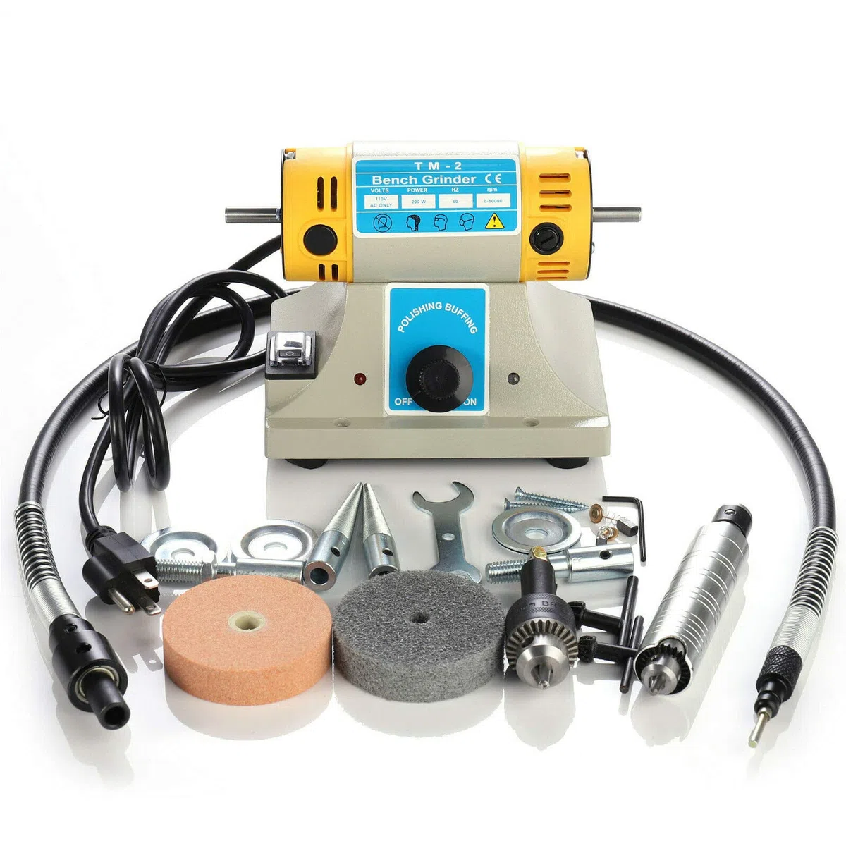Polisseuses électriques, Machines de polissage, polisseuse de banc 350 W, mini bijoux polissage de roches polissage, kits d'outils de bureau, vitesse variable 0 ~ 10000 tr/min, bricolage Rock Gem Jade