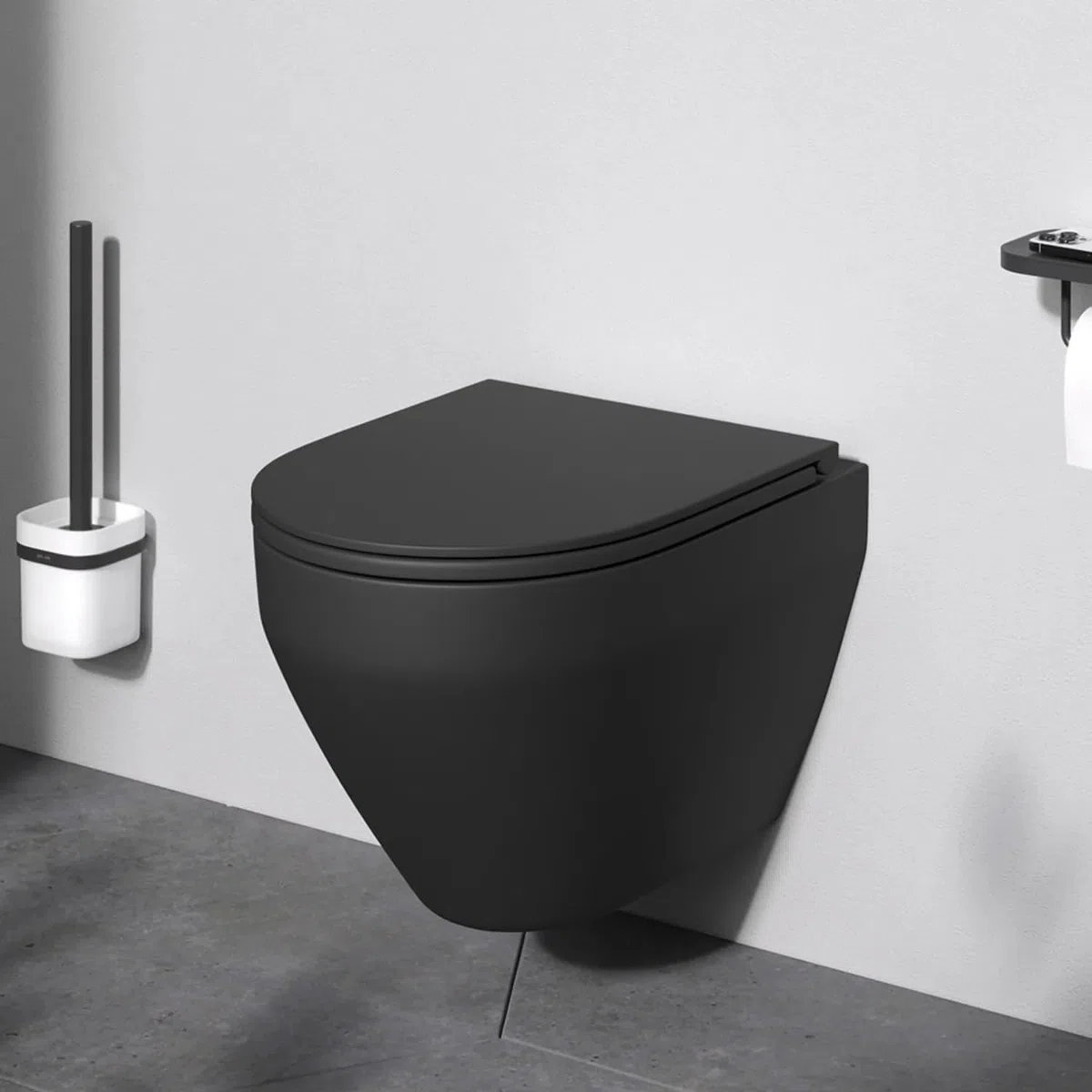 AM.PM Spirit 2.0 WC suspendu avec abattant, système de nettoyage Spirit FlashClean, chasse d'eau profonde, sans bride, avec couvercle, noir