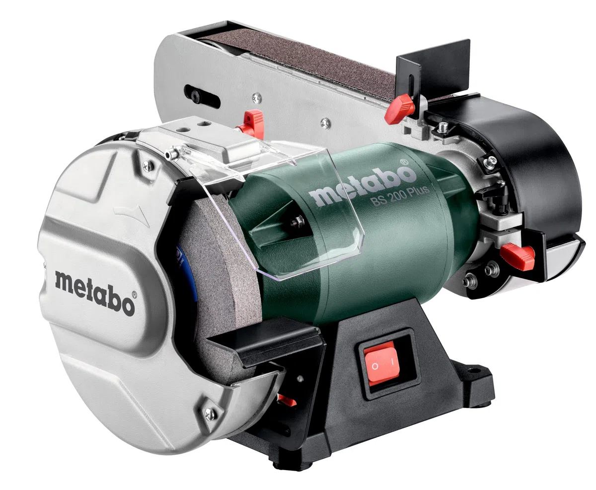 Metabo BS 200 Plus Ponceuse à bande | Ponceuse combinée avec aspiration pour dérouiller, aiguiseur de couteaux, avec disque abrasif, ruban et accessoires