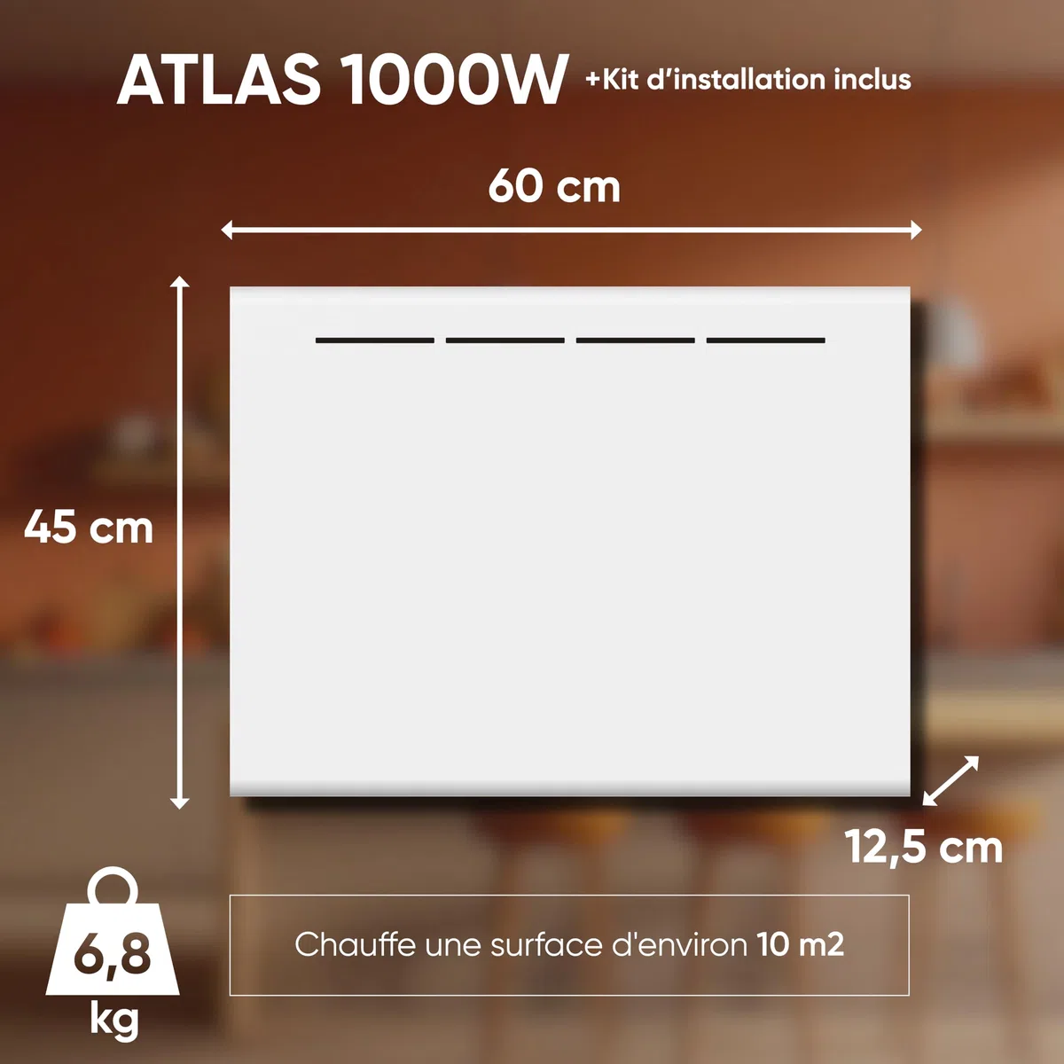 BESTHERM - Radiateur électrique fixe à inertie sèche céramique 1000W Bestherm ATLAS horizontal blanc