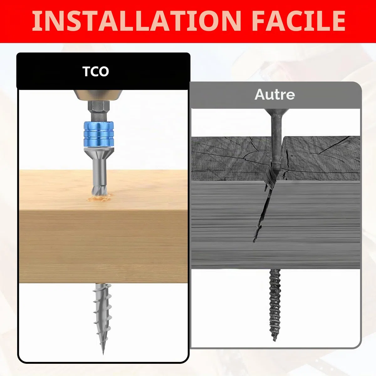 TCO Lot de 1000 Vis pour Terrasse 5x60 Acier Inoxydable 410, 2 embouts T25 - Vis pour l'extérieur (construction de terrasses & en bois de construction, abris de jardin etc.)