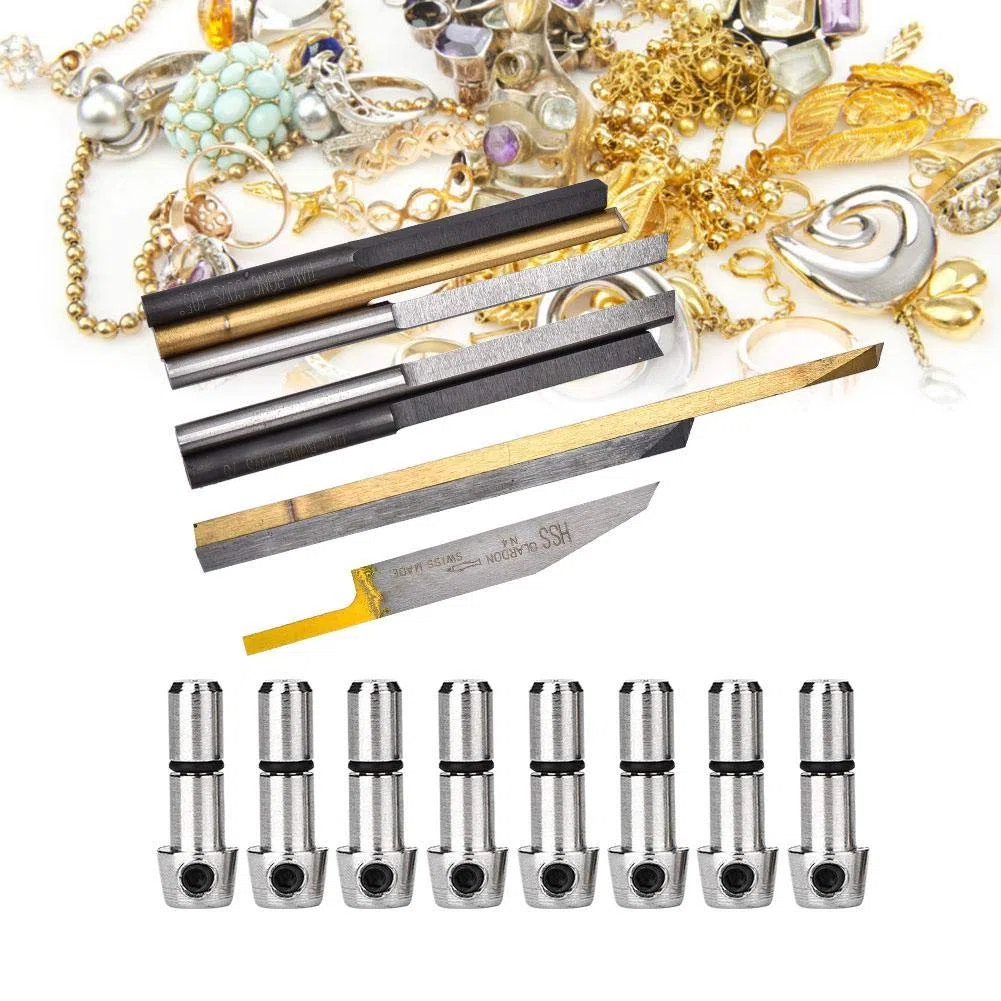 Kit de Bits de Coupe et Gravure, 8 Pièces Différentes Fonctions Machine à Impact Pneumatique en Métal, Ensemble de Fraise pour Sculpture, Coupe, Perçage - Outil de Bijoux