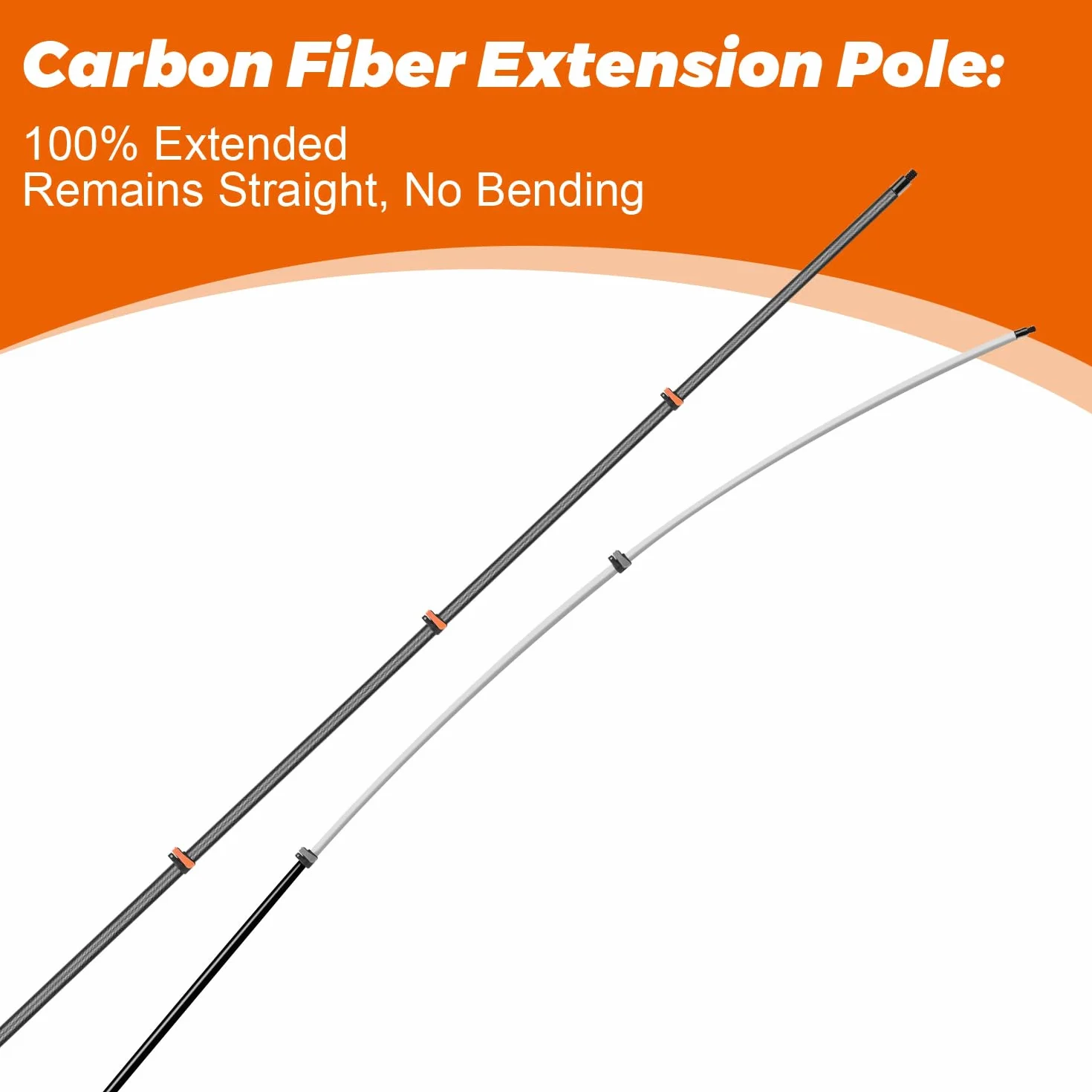 Perche télescopique en fibre de carbone 7,32 m/24 pieds, Rallonge télescopique ajustable pour rouleau à peinture et nettoyage, manche telescopique polyvalente légère et stable pour outils de nettoyage