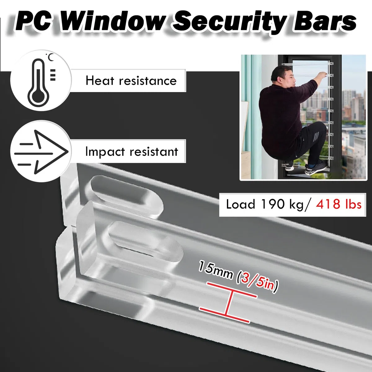 AMUFJJ Garde Corps fenetre Filet De Sécurité pour Fenêtre sans Perçage, Barreaux De Sécurité Transparents pour Appartement/hôtel/hôpital, Garde-Corps De Sécurité pour Enfants(5 Pack,27in/68.6cm)