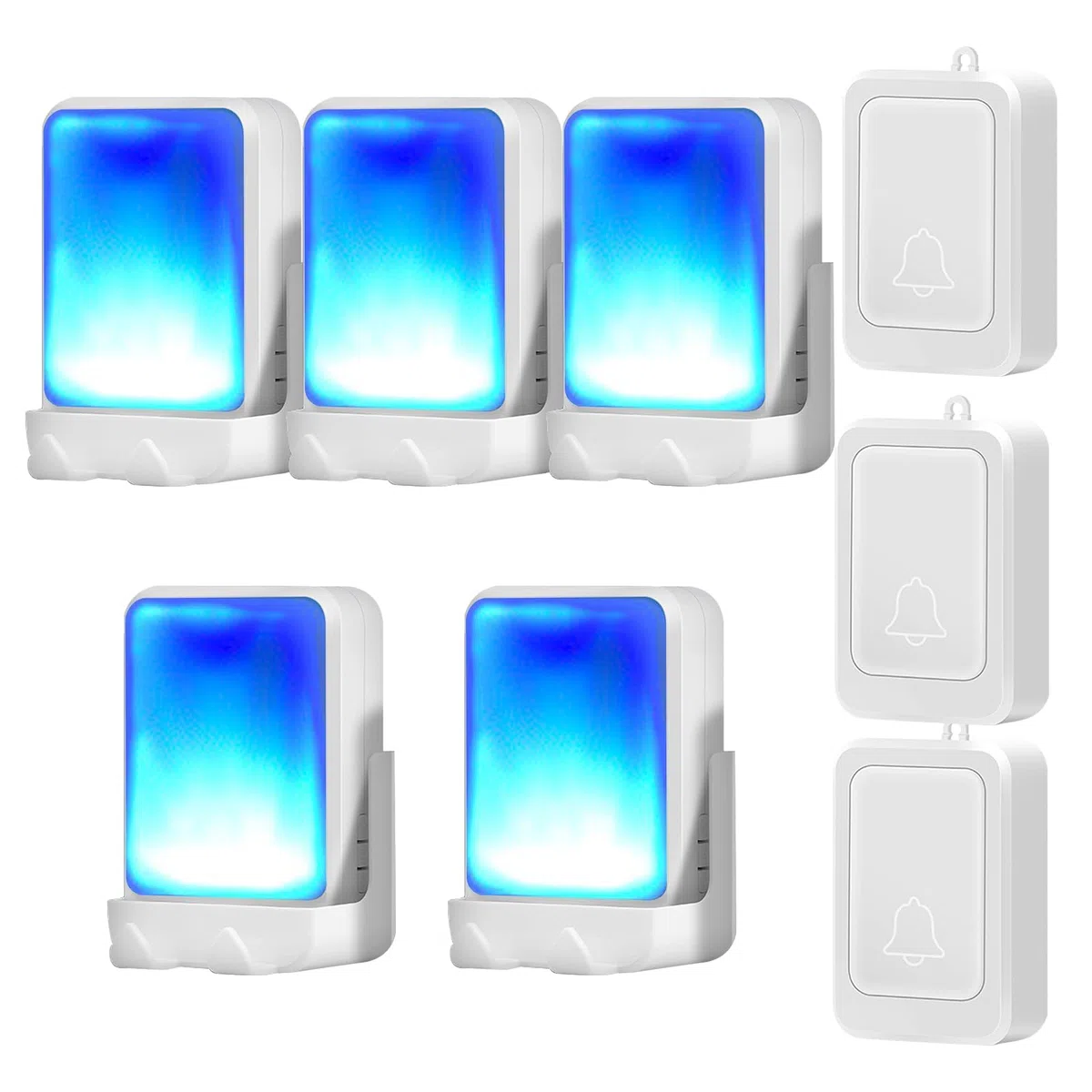 Sonnette de porte avec 7 couleurs de lumière vive et 4 volumes - Sonnette sans fil de 182,9 m - Pour la maison/le bureau - Convient pour les personnes âgées et malentendantes - 3 émetteurs avec 5