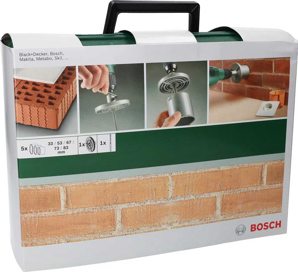 Bosch Accessories 2609255629 Assortiments de scies-trépan à concrétion carbure Embase et forêt de centrage compris Diamètres 33/53/67/73/83 mm