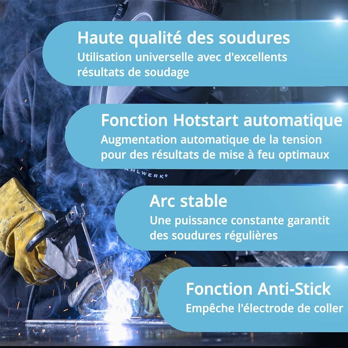 STAHLWERK Poste à souder à l'électrode ARC 160 MD – Kit complet – MMA jusqu'à 160 A, utilisation flexible sans gaz, compact & léger, évolutif TIG DC, Hotstart, Anti-Stick, Smart Cooling