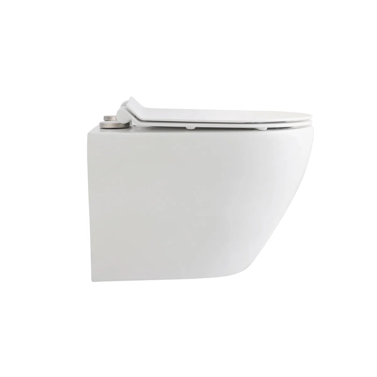 WC Suspendu Mural avec Fixations Invisibles, Sans Bride (Rimless), Abattant Soft-Close Ultra-Fin, Cuvette en Céramique Facile à Nettoyer, Design Moderne Rond Blanc Brillant Gain de Place
