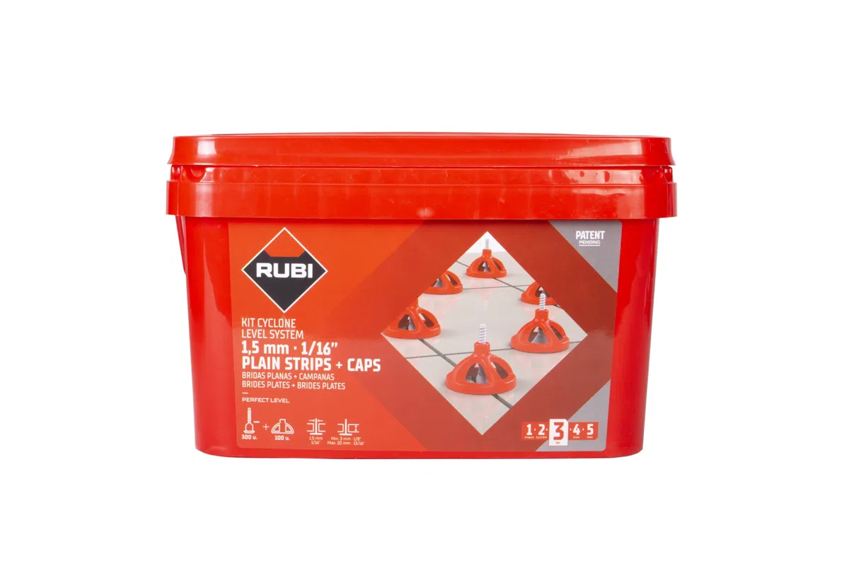 RUBI | Kit Cyclone Level System Se Compose de 300 bases de 5 mm et 100 coupelles réutilisables | Idéal pour la pose de carreaux grand format (taille minimale requise : 30 x 30 cm)