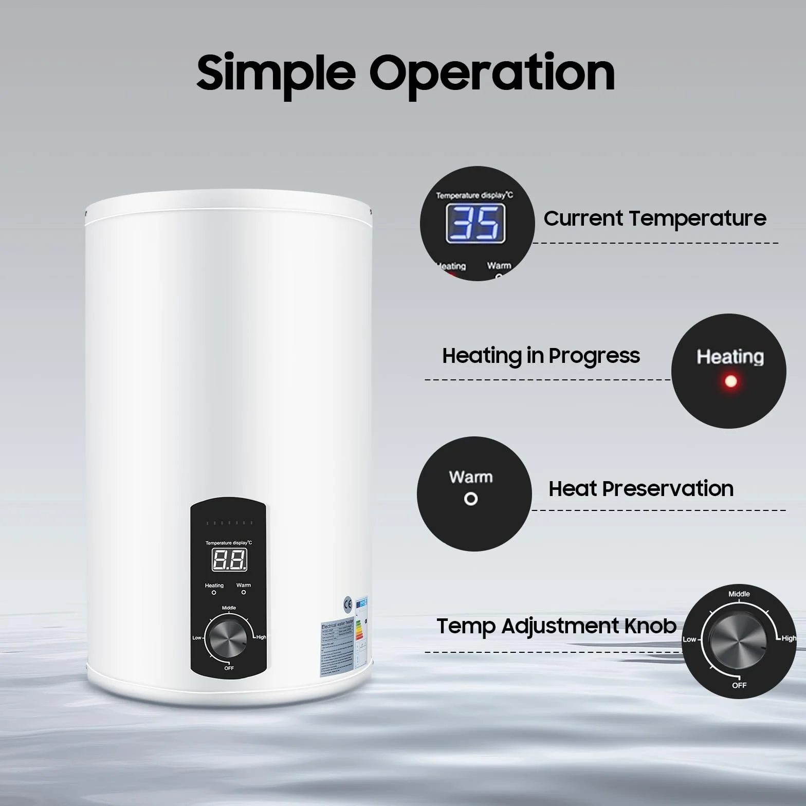 50L/100L/120L 2000W Chauffe-eau électrique Chauffe-eau électrique Chauffe-eau Thermique Intelligent Fonctionnement Numérique pour Salle de Bains Évier de Cuisine (Blanc, 50L)