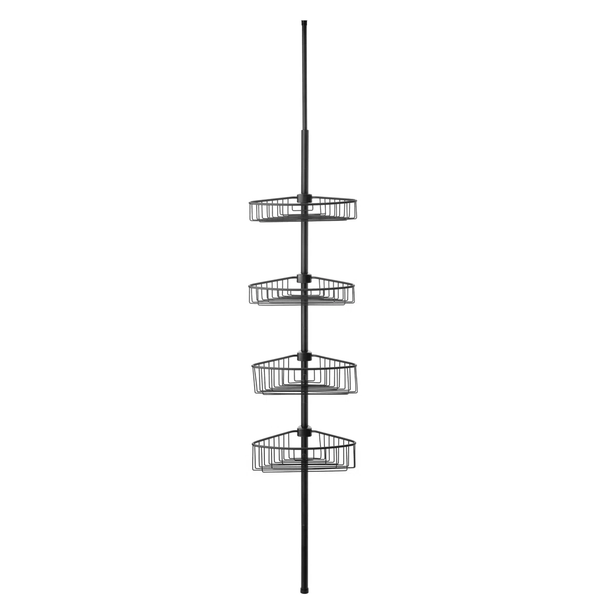 TATAY Etagere Salle de Bain Telescopique 4 Paniers | Aluminium anticorrosion et anti-humidité | Système à pression | Supporte 40kg | Etagere Telescopique Douché Ajustable – 35,5x21,5x27cm – Noir