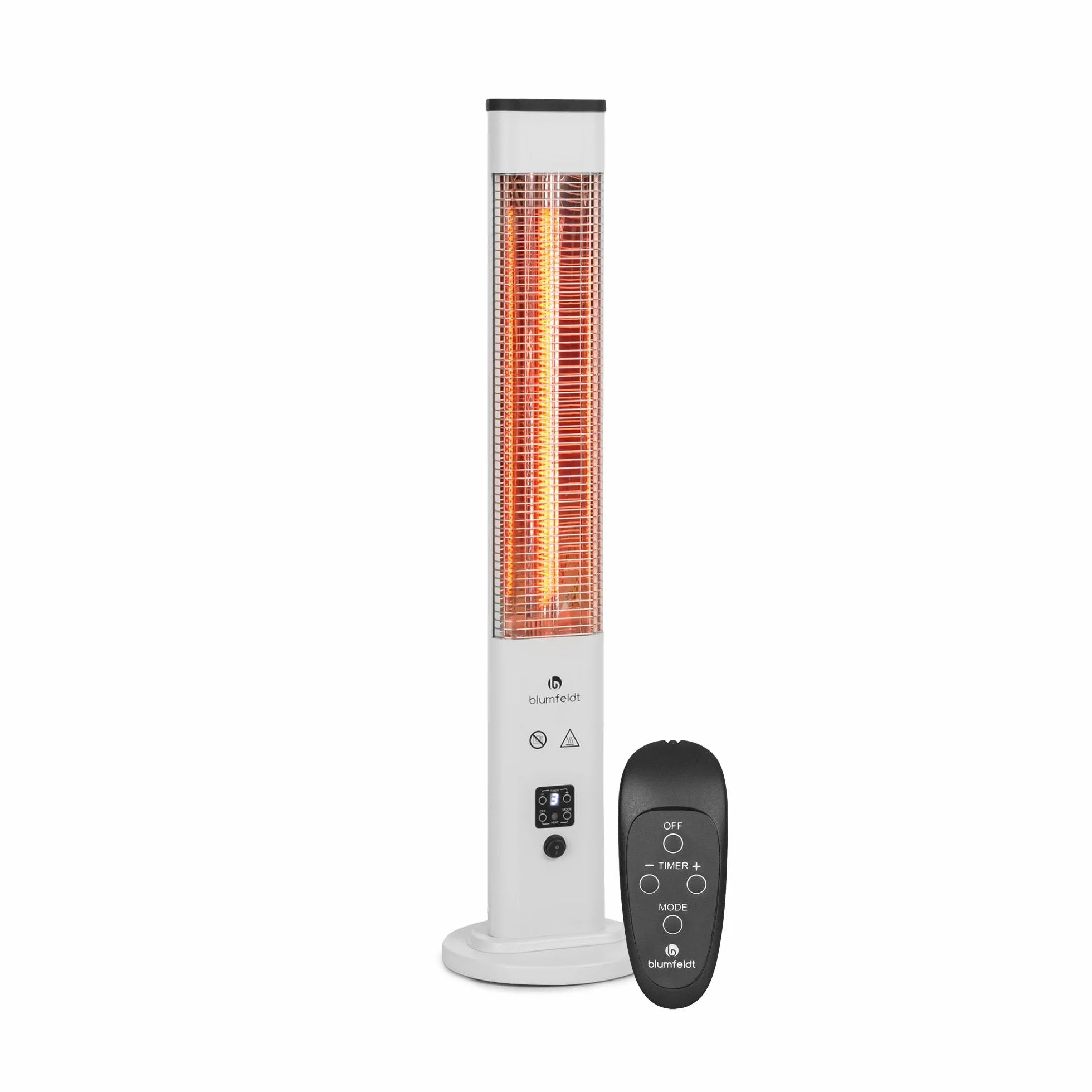 blumfeldt Heat Guru Plus - Radiateur infrarouge In & Out, chauffage d'appoint, 1200 W, minuterie 9 heures, élément chauffant en carbone, 3 niveaux, boîtier en alliage d'aluminium anodisé (Blanc)