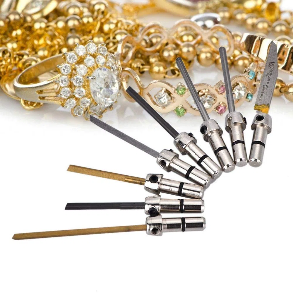 Kit de Bits de Coupe et Gravure, 8 Pièces Différentes Fonctions Machine à Impact Pneumatique en Métal, Ensemble de Fraise pour Sculpture, Coupe, Perçage - Outil de Bijoux