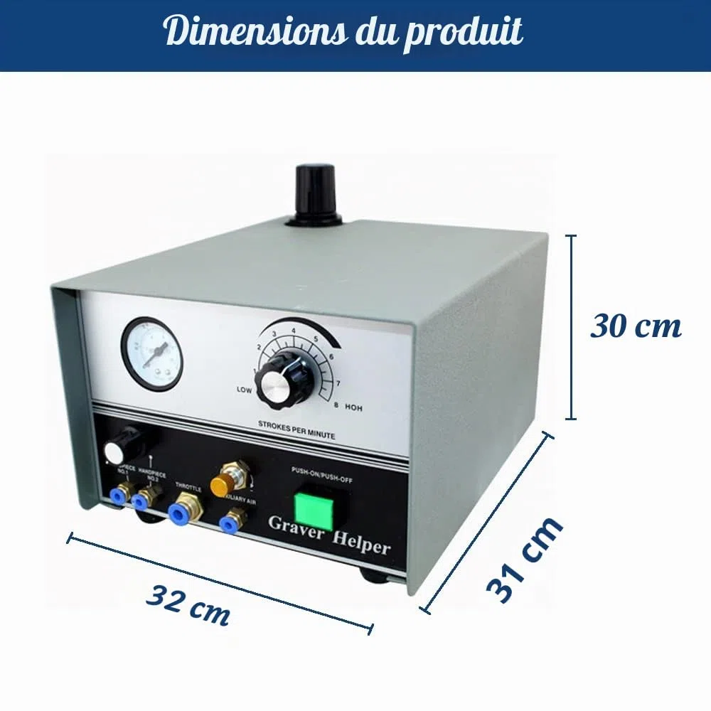 Graveur pneumatique à double tête pour bijoux - 220 V 60 Hz - 100-4000 tr/min - Graveur pneumatique - Micro engraeur pour bijoux et fer forgé