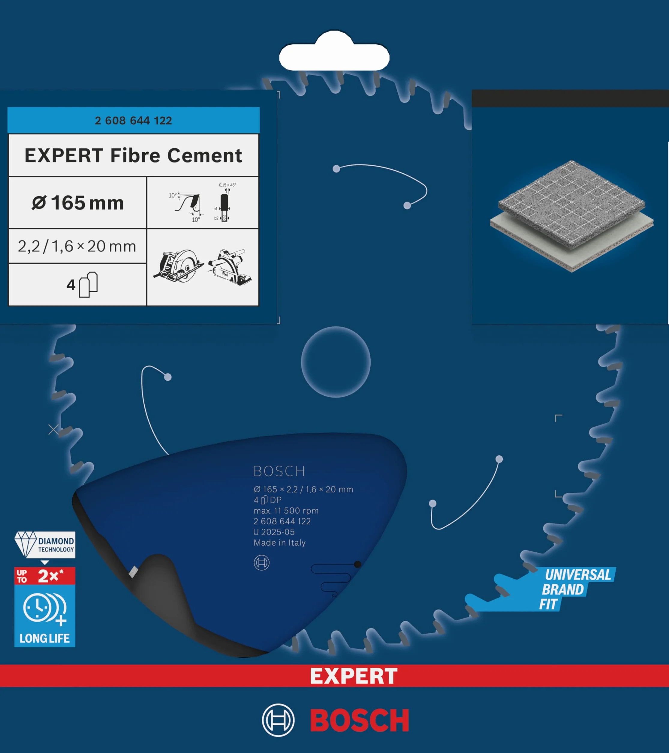 Bosch 1x Lame de scie circulaire filaire EXPERT Fibre Cement (pour Panneaux de fibro-ciment, Ø mm, Professional Accessoire Scies circulaires portatives filaires)