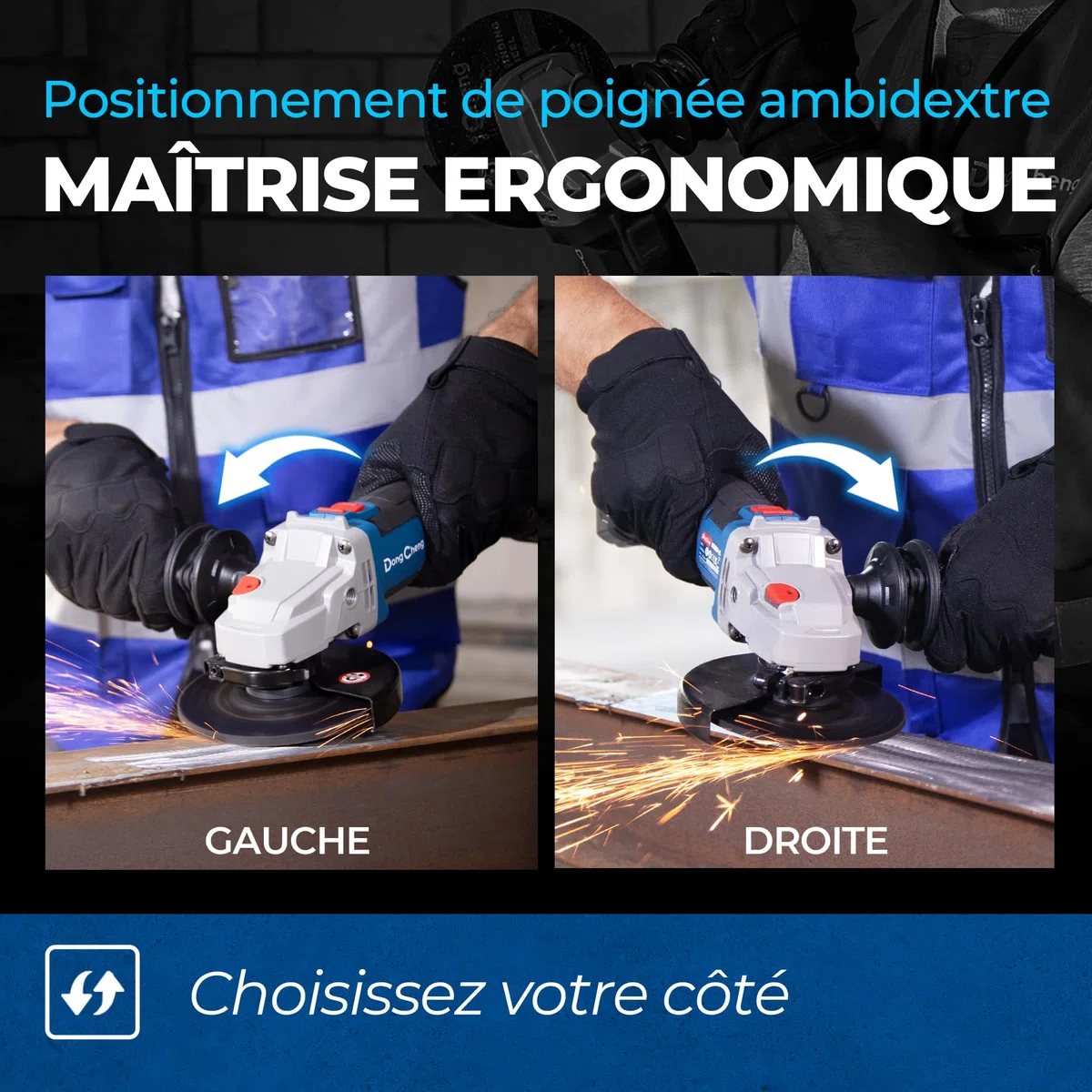 DongCheng Meuleuse d'angle sans fil 20V, Moteur sans balais, Disqueuse sans fil 125 mm, poignée anti-vibrations, 2 disques abrasifs, 2 disques à lamelles, 2 disques à tronçonner, batterie 4,0 Ah