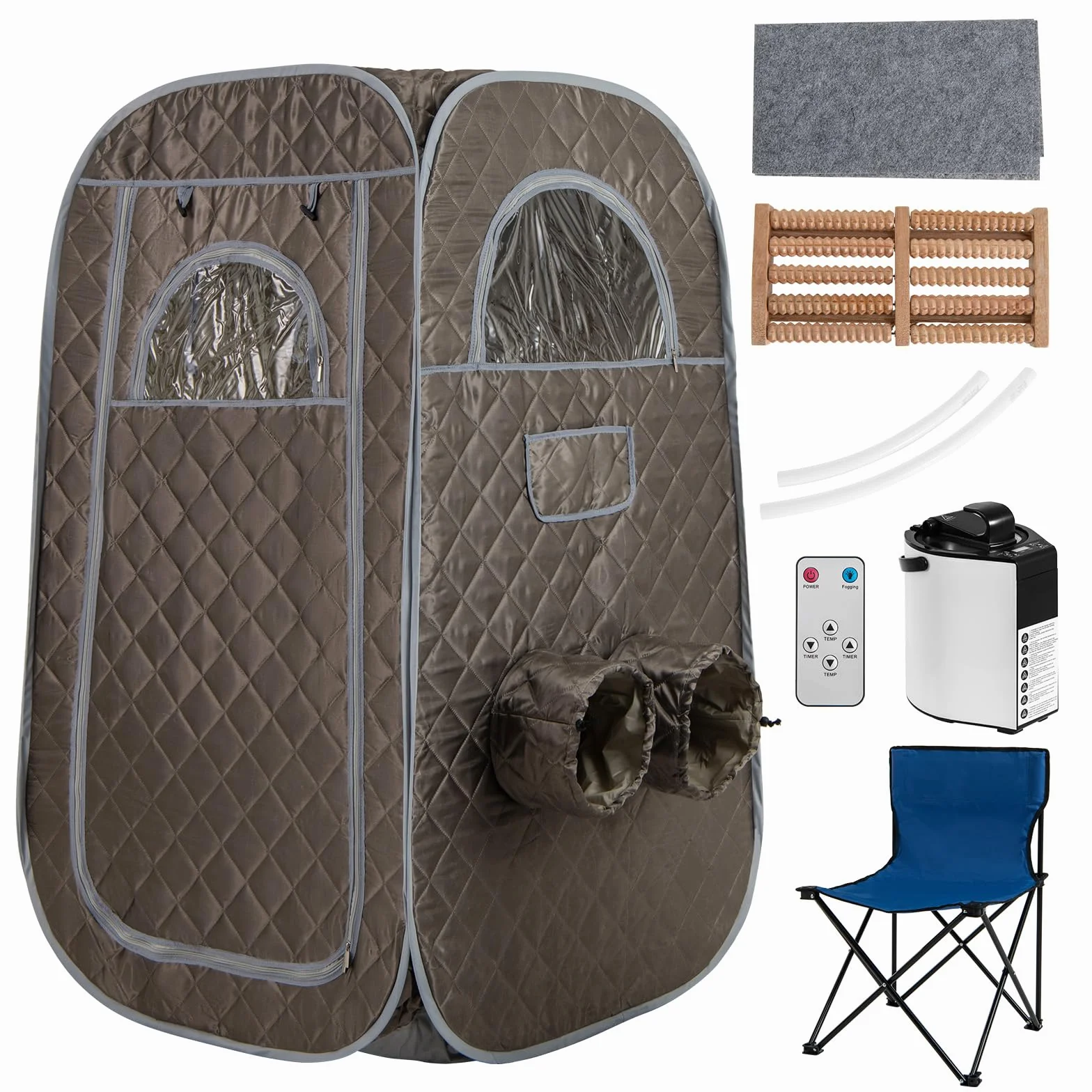 RELAX4LIFE Sauna à Vapeur Portable, Tente Sauna Portable Vapeur 3L, Température 9 Niveaux, Cadre INOX, Chaise Pliable, Trous pour Pieds, Fenêtres Zippées, Porte Enroulable, Sauna Portable, Gris