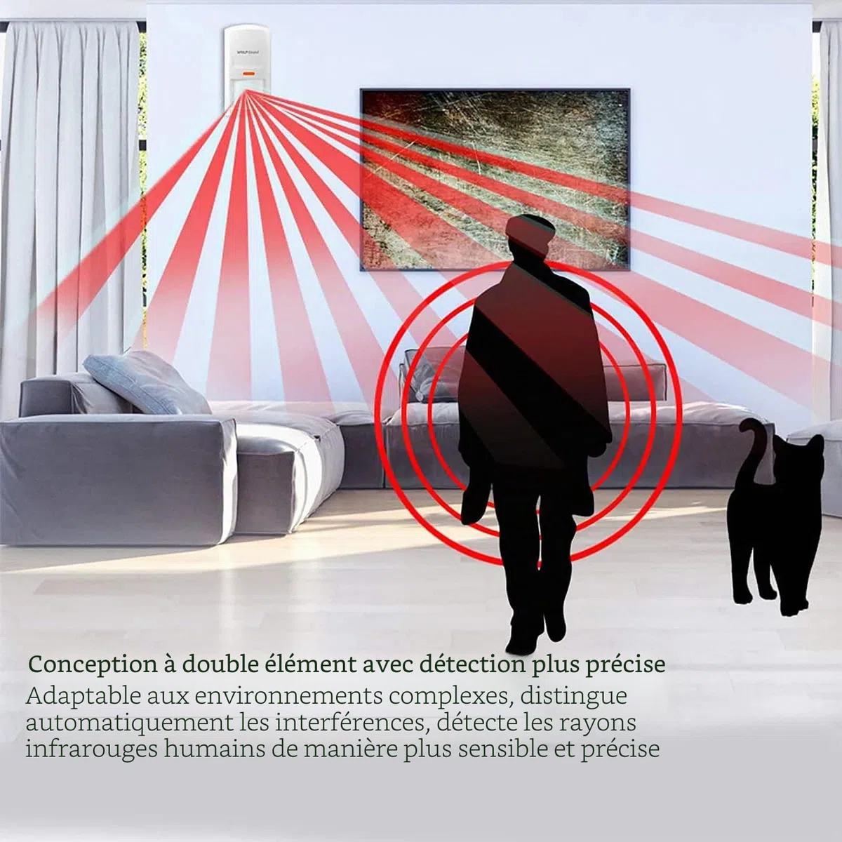 Wolf Guard LB-01A Système d'alarme de sécurité 110dB indépendant | Pour garage / chantier / porche, Avec télécommande, Détecteur de mouvement, Base indépendante