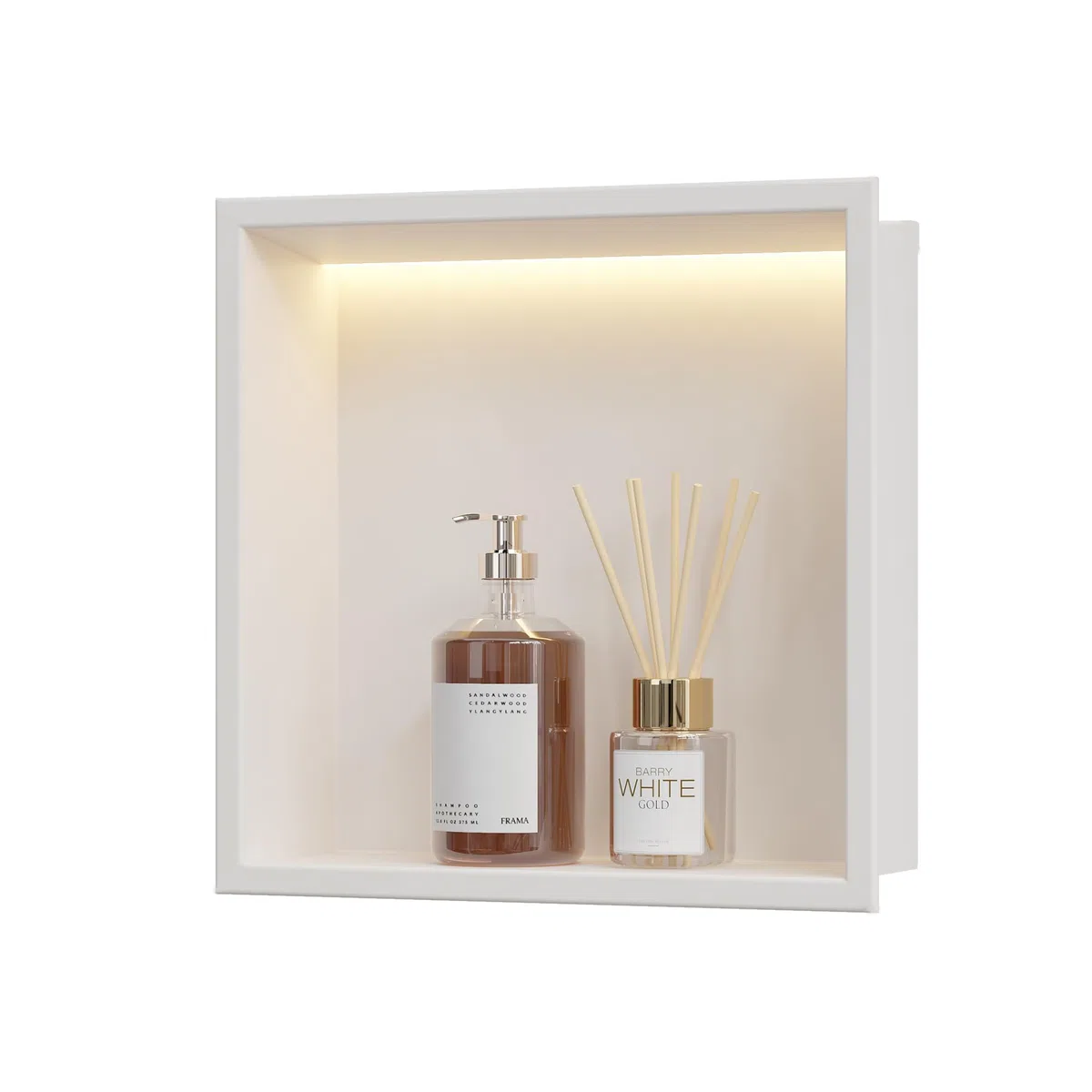 Niche de douche murale en acier inoxydable avec lumière LED, niche de douche encastrée blanche, étagère de rangement simple pour salle de bain, 30x30 cm