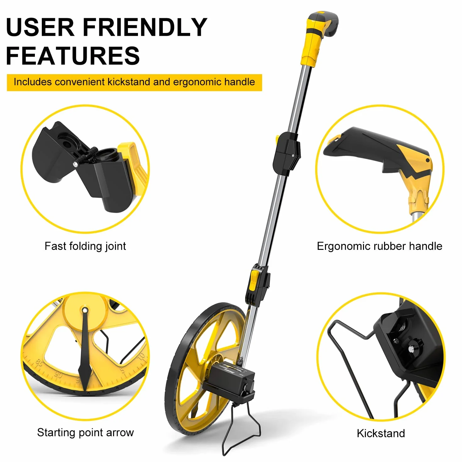 Zozen Roue de mesure en mètres, mètre pliable, unités métriques [jusqu'à 9 999 m], roue de mesure avec sac à dos