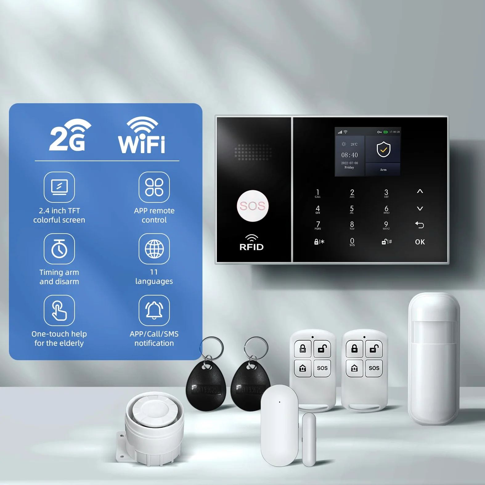 LWOHSI Système d'Alarme Maison,Alarme Maison sans Fil GSM+WiFi,Caméra de Surveillance HD 3MP,Capteur de Porte et Fenêtre Installation Facile,Détecteur de Mouvement,Compatible avec Alexa et Google