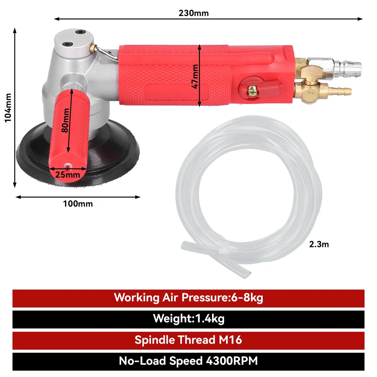 Polisseuse à Air Humide, Meuleuse Pneumatique à Eau 4 Pouces avec Réglage 3 Vitesses 4300 tr/min pour Granit Marbre Pierre Travaux de Carrosserie