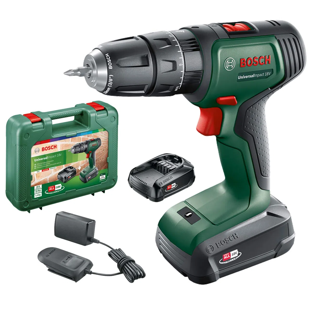 Bosch perceuse à percussion sans fil UniversalImpact 18V (2 Batteries, système 18 V, dans Coffret de Transport)