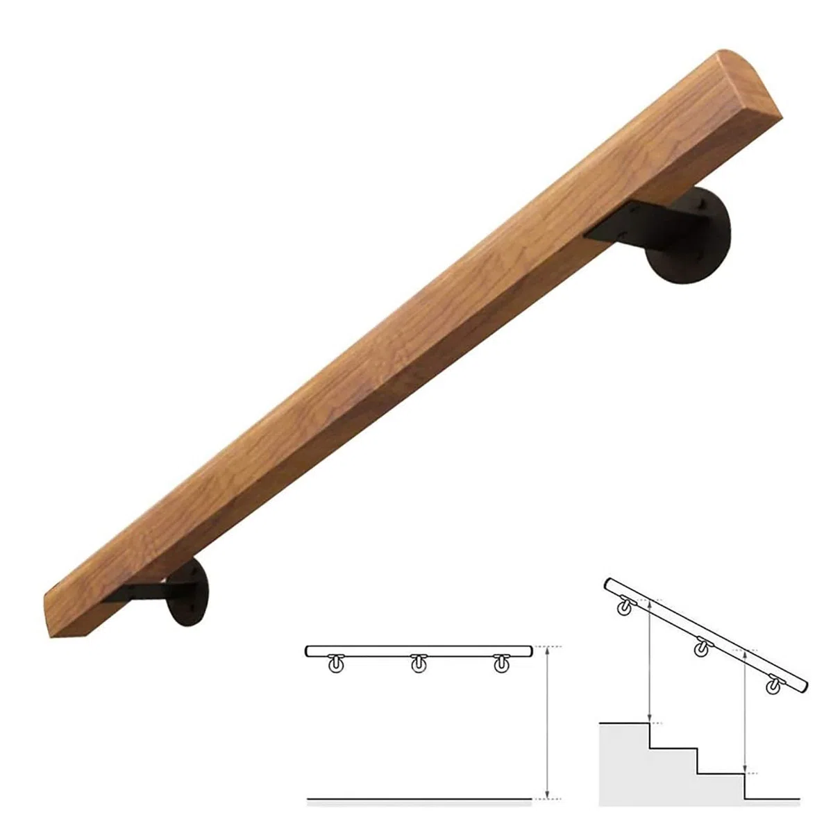 (1ft-20ft) Mains Courantes Antidérapantes - Kit Complet. Rampe D'escalier En Bois Naturel, Garde-corps Pour Personnes Âgées Barre De Couloir De Rail De Soutien De Main De Sécurité (Size : 4ft/120cm)