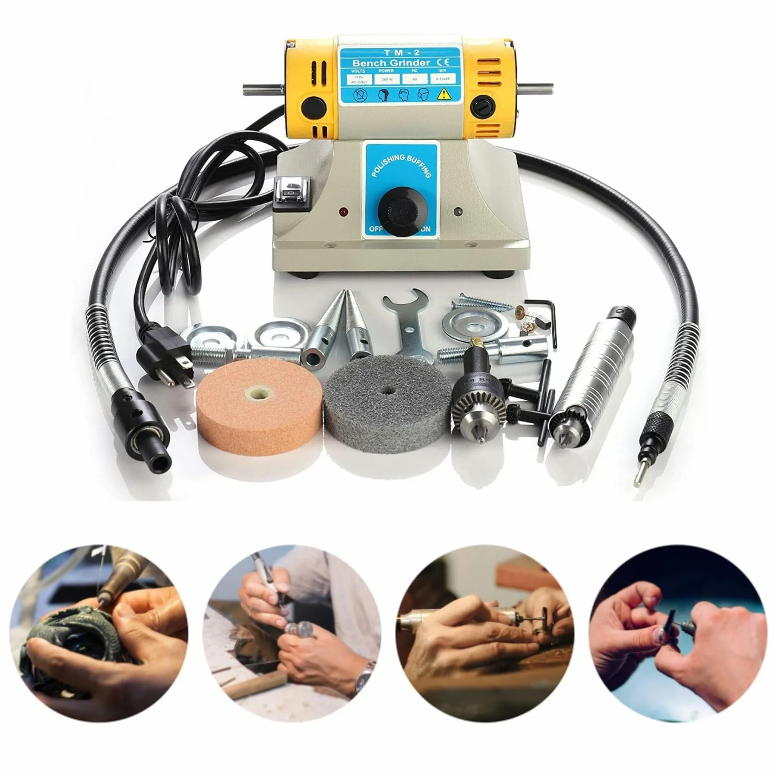 Machine de polissage de polisseur de banc 350W Touret a polir 10000 tr/min Petite à graver le bois Machine de meulage de bijoux Rectifieuse Pour la sculpture sur jade, la sculpture sur bois
