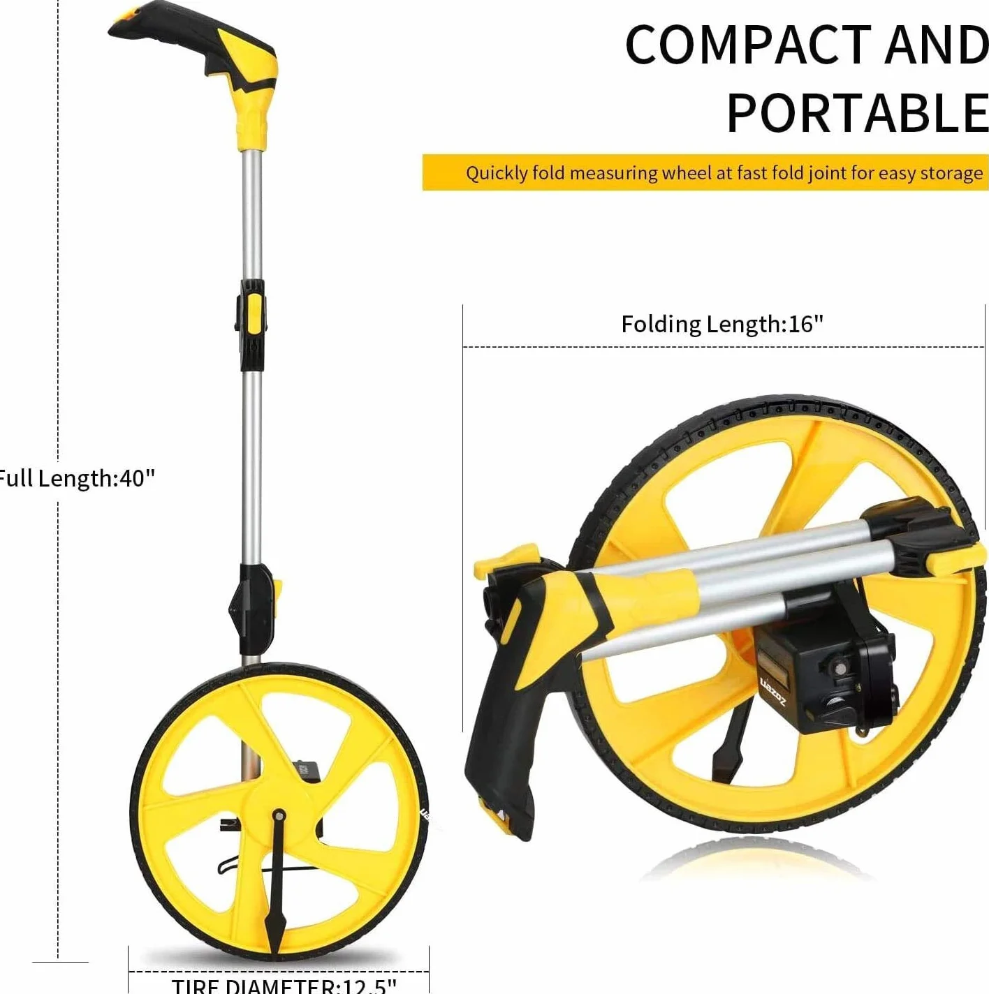 Zozen Roue de mesure en mètres, mètre pliable, unités métriques [jusqu'à 9 999 m], roue de mesure avec sac à dos