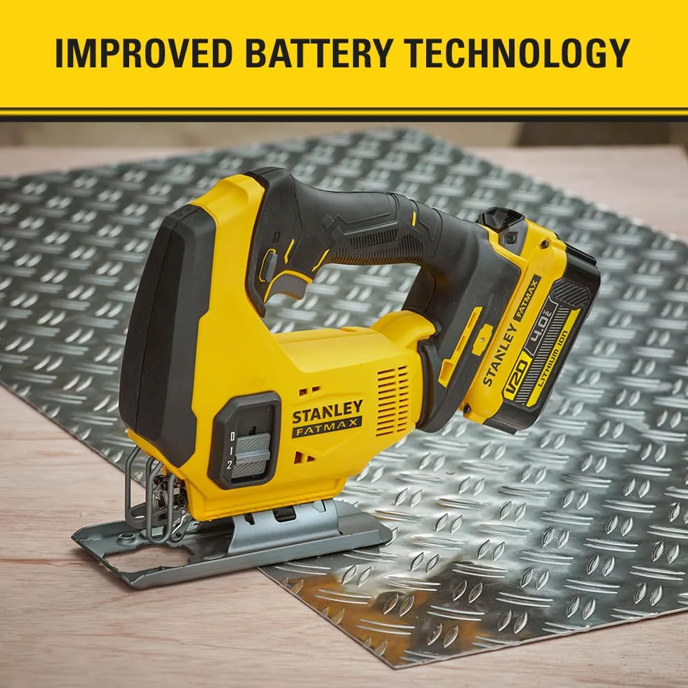 Stanley FATMAX Scie sauteuse sans fil 18V Lithium Ion Moteur Brushless Performante et pratique (Bois 55mm, Métal 8mm) Sans batterie ni Chargeur Gamme FATMAX V20 SFMCS600B-XJ