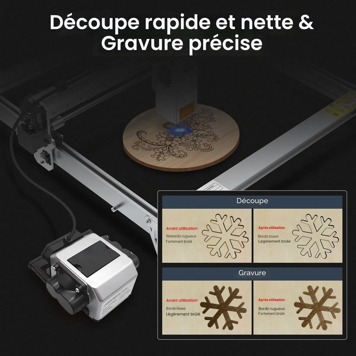 LASER TREE Air Assist, pompe à air pour découpeur et graveur laser, débit d'air réglable 10-30 L/Min pour la découpe et la gravure laser, coupe nette des bords lisses, 220V
