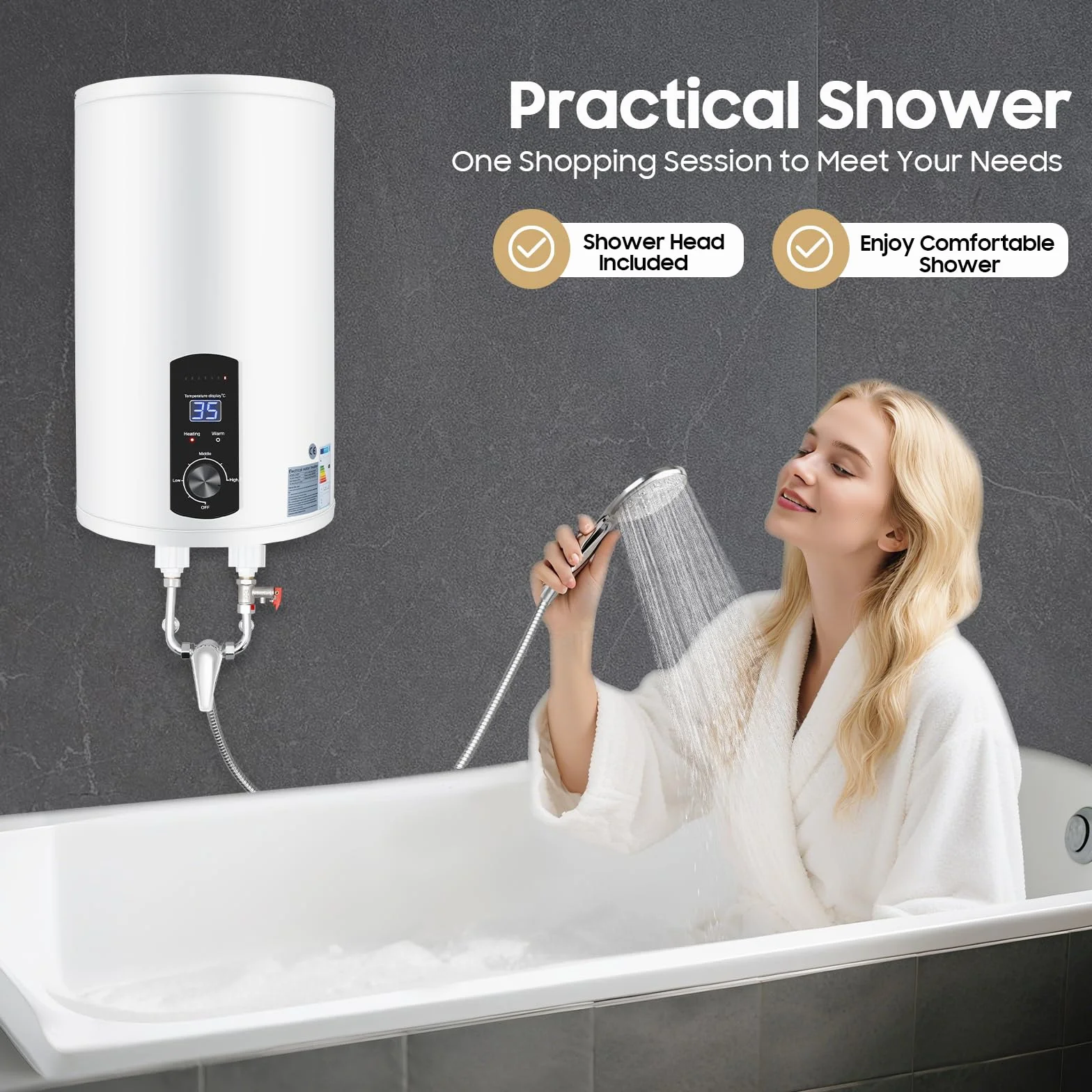 50L/100L/120L 2000W Chauffe-eau électrique Chauffe-eau électrique Chauffe-eau Thermique Intelligent Fonctionnement Numérique pour Salle de Bains Évier de Cuisine (Blanc, 50L)