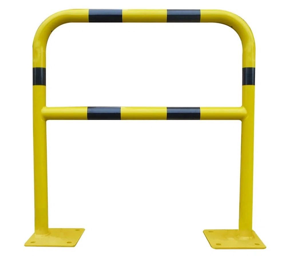Barrière de sécurité noir/jaune acier 1500mm avec platine et fixations - Ø40mm