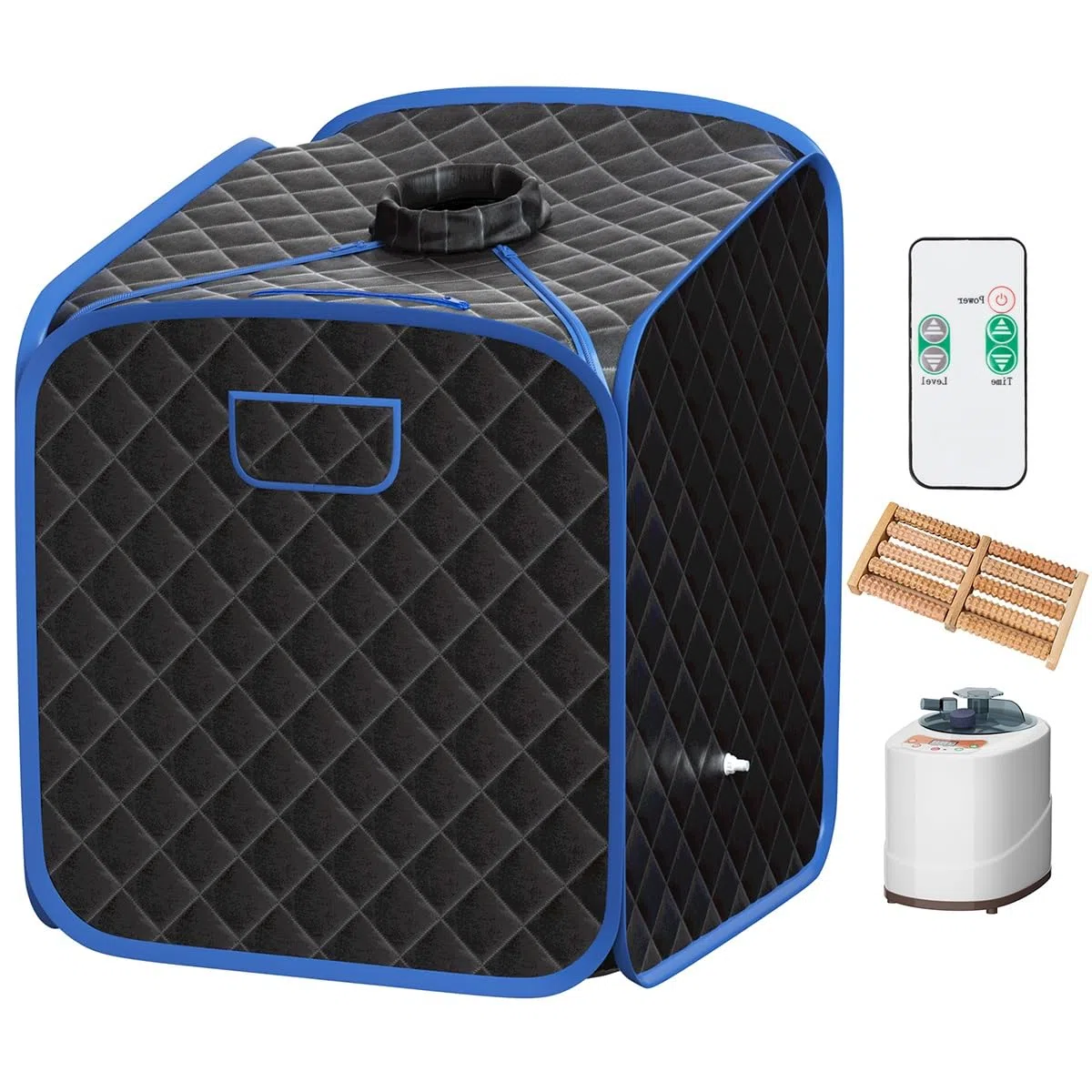 RELAX4LIFE Sauna à Vapeur Portable 2L 1000W, Cabine de Sauna Pliable à Domicile avec 9 Températures Ajustables, Tente de Spa avec Rouleau de Massage, Télécommande pour Détoxification (Noir)