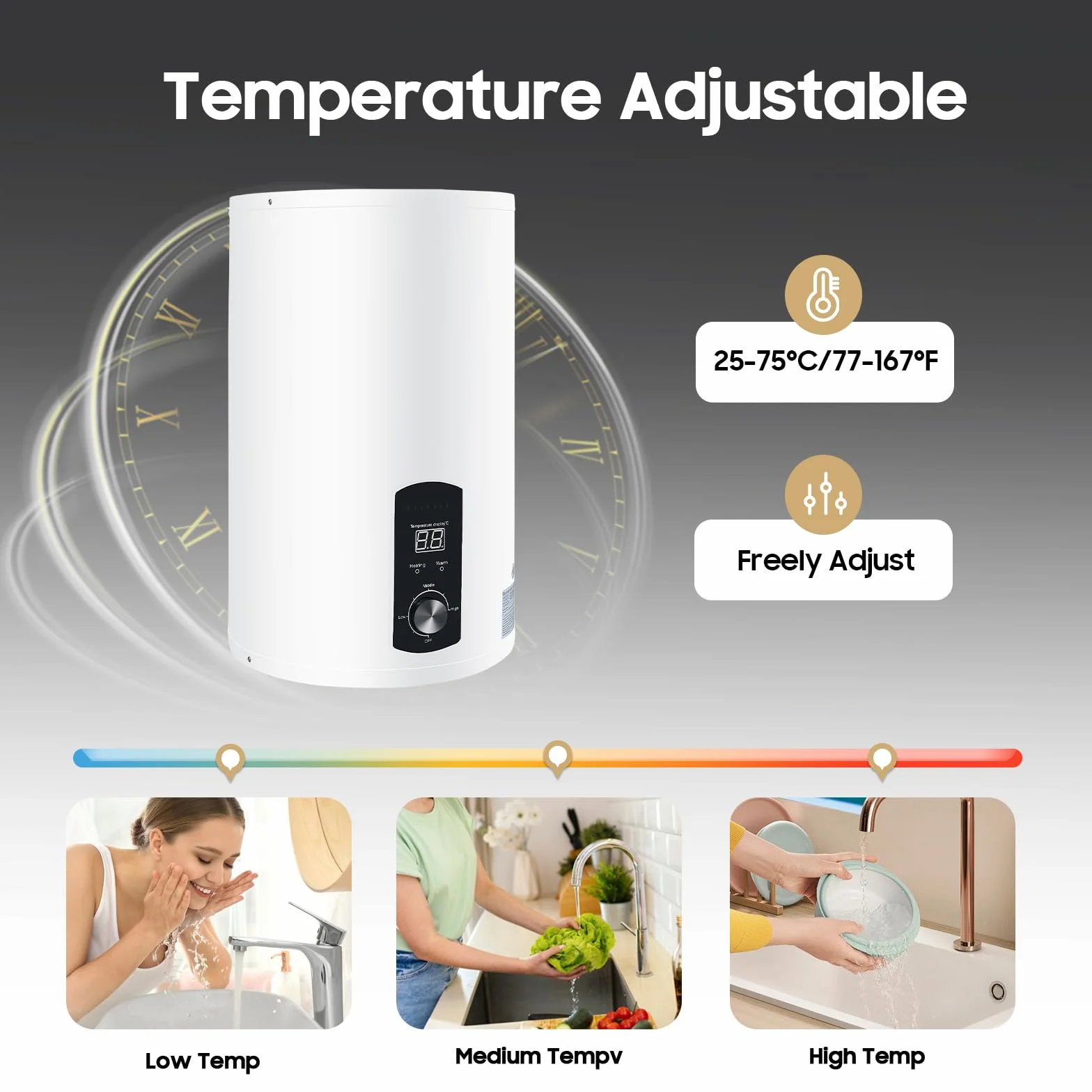 50L/100L/120L 2000W Chauffe-eau électrique Chauffe-eau électrique Chauffe-eau Thermique Intelligent Fonctionnement Numérique pour Salle de Bains Évier de Cuisine (Blanc, 50L)