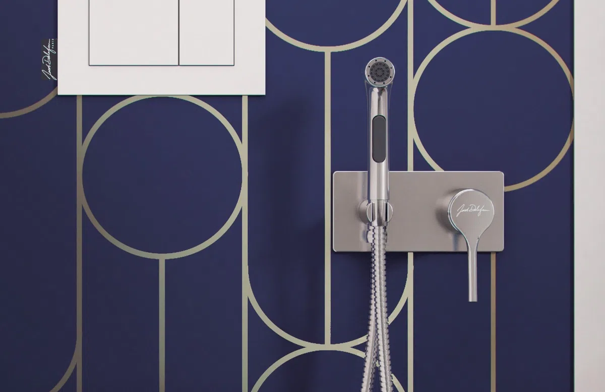 Jacob Delafon - Douchette Hygiénique Cuff pour WC - Avec mitigeur chaud/froid - Faible consommation 5L/min - Avec support mural et flexible 1,2m - 1 jet - Finition Chrome - E25838-CP