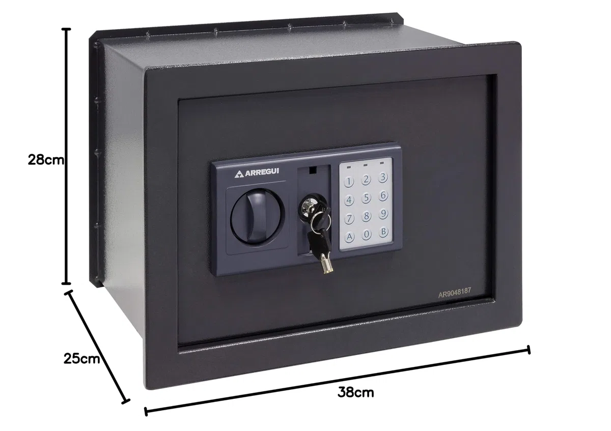 ARREGUI Class W25EB Coffre-Fort à Emmurer avec Serrure électronique, Clavier à Code Programmable, Coffre-Fort de Sécurité à Encastrer pour la Maison, avec Clé d'urgence, 28 x 38 x 25 cm, 17 L