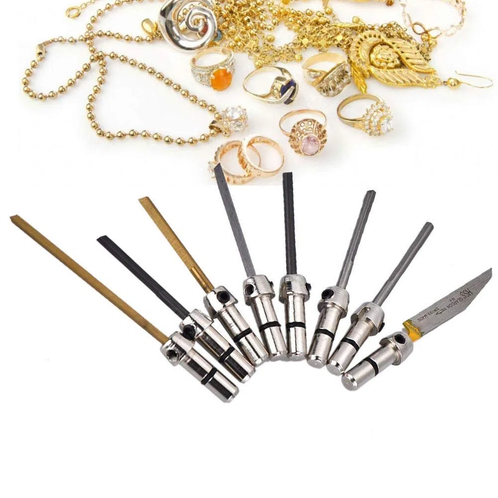 Kit de Bits de Coupe et Gravure, 8 Pièces Différentes Fonctions Machine à Impact Pneumatique en Métal, Ensemble de Fraise pour Sculpture, Coupe, Perçage - Outil de Bijoux
