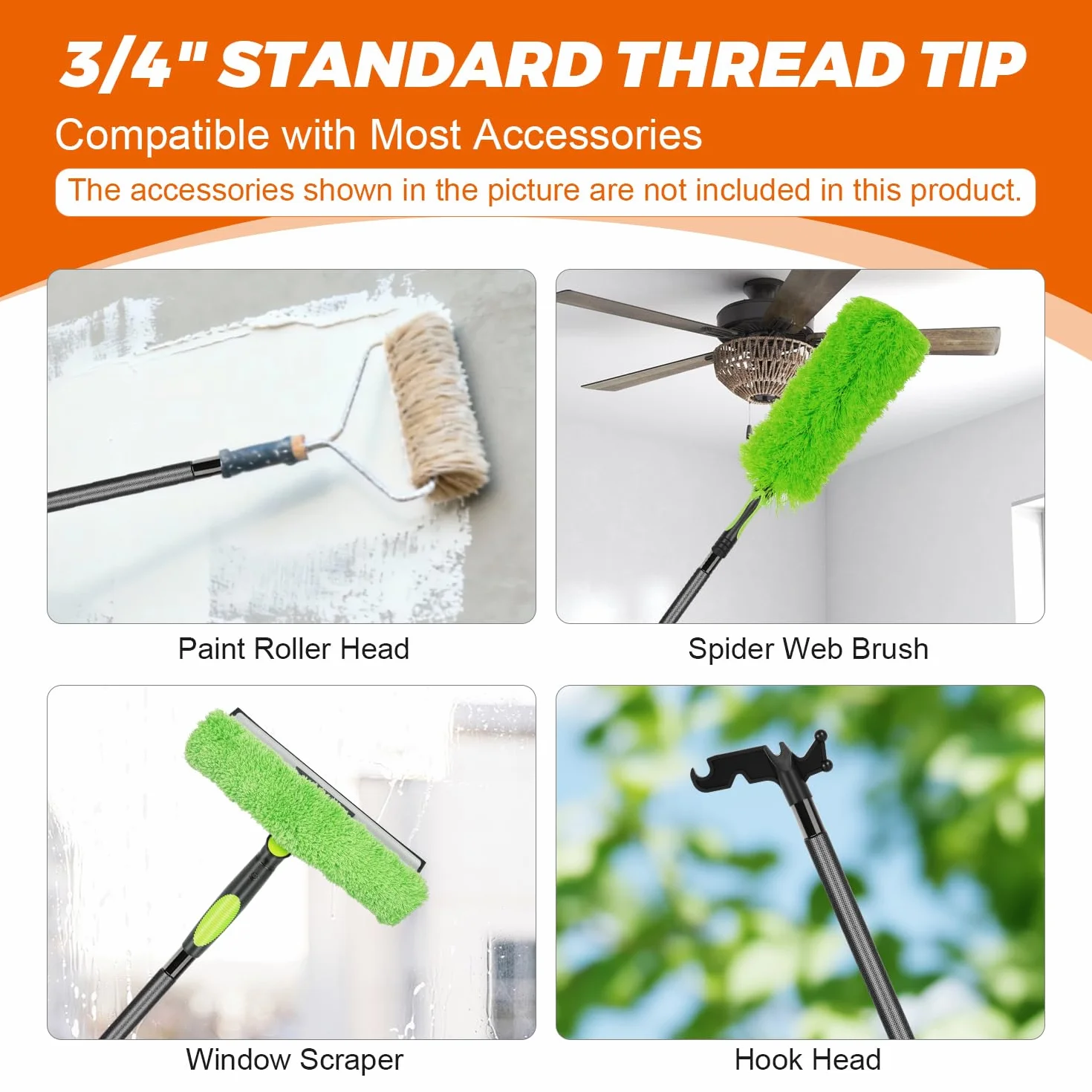 Perche télescopique en fibre de carbone 7,32 m/24 pieds, Rallonge télescopique ajustable pour rouleau à peinture et nettoyage, manche telescopique polyvalente légère et stable pour outils de nettoyage