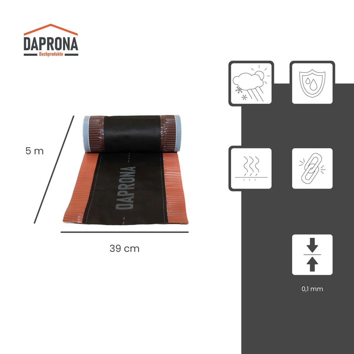 4x Bande de Faîtage 5m x 390mm Rouge RAL 8004, Colle Butyle Étanche