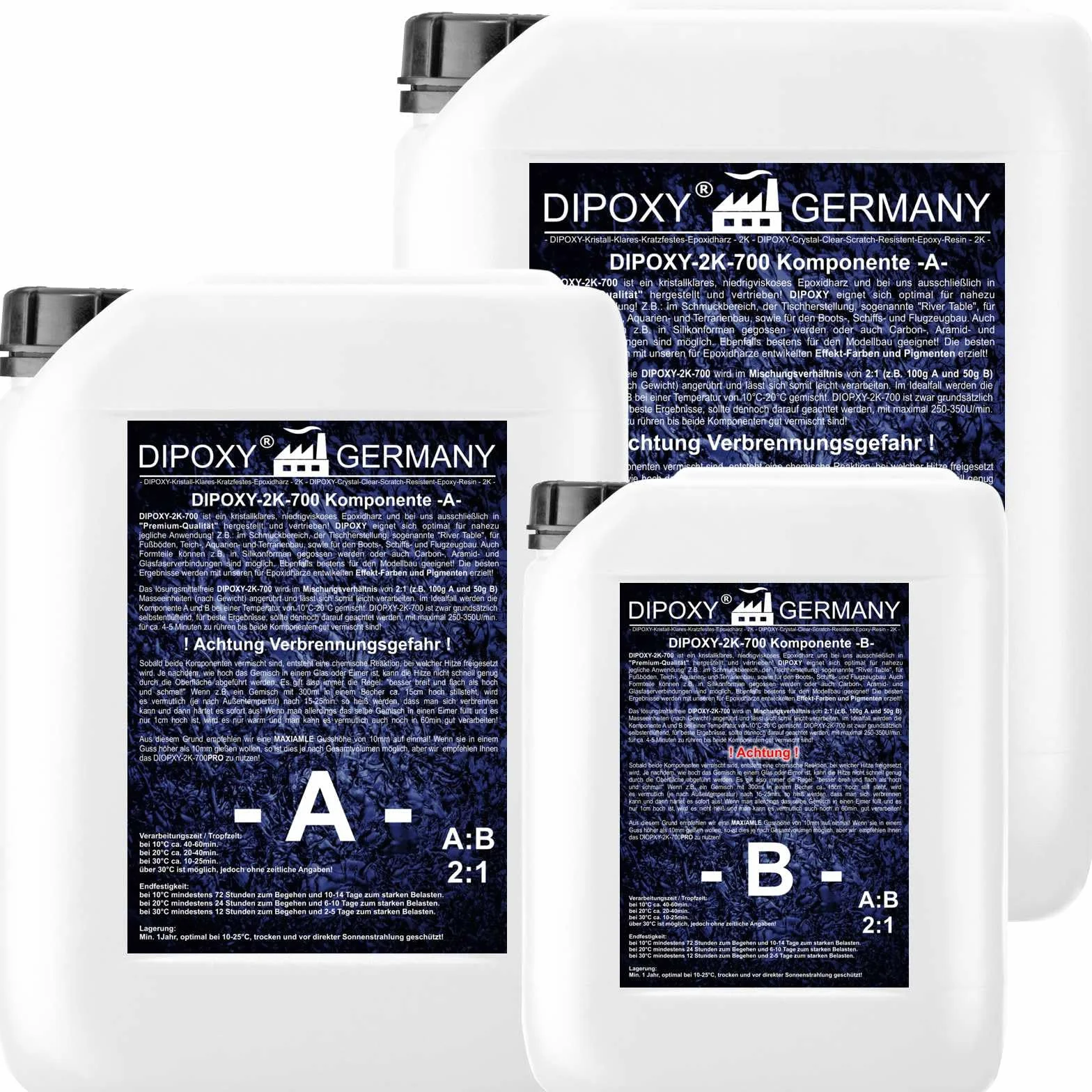 30Kg 2K Résine époxy transparente Glaçage Epoxyde bi composant Epoxy Resine Coulée Cristalline PRV table sol bois fibre carrelage colle DIPOXY-2K-700