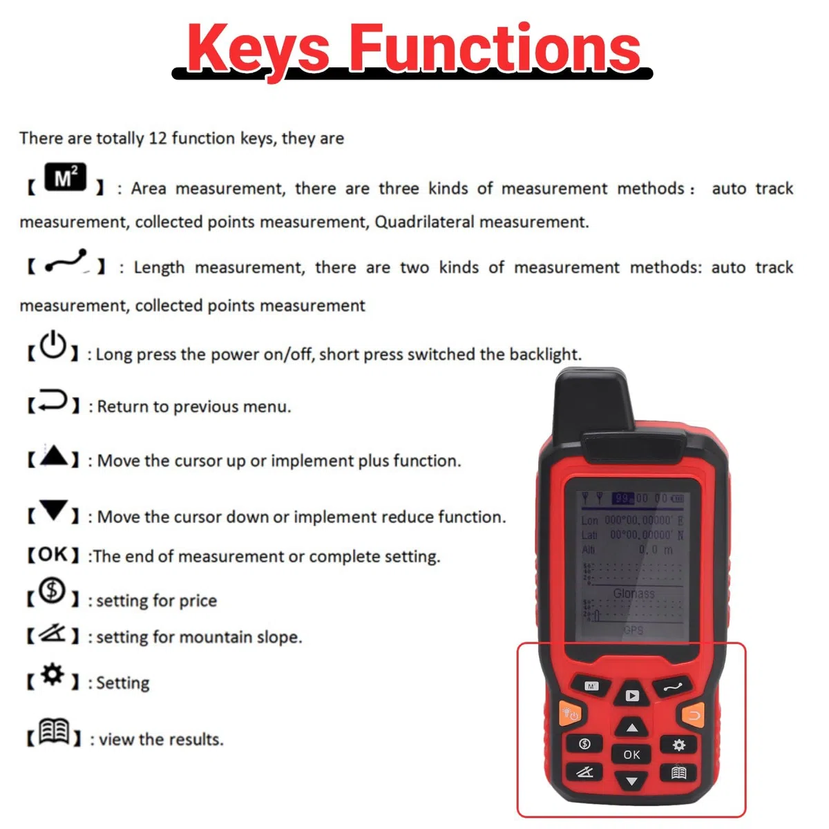 Compteur de Surface de Terrain Portable Compteur de Zone de Navigation GPS avec Écran LCD de 2,4 Pouces pour L'affichage de la Longueur de la Zone en Temps Réel